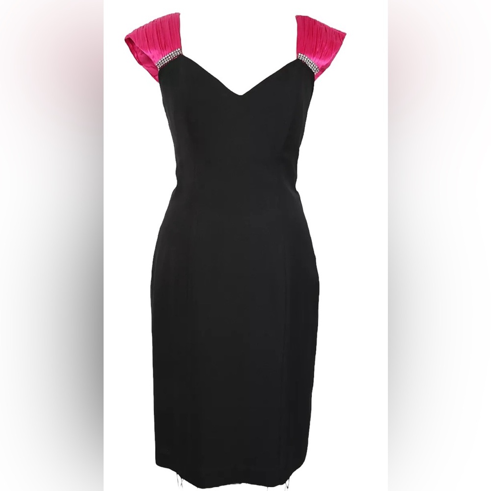 Positively Ellyn - 80s 90s VTG Black/Hot pink Dress, Pink Bow & Rhinestones